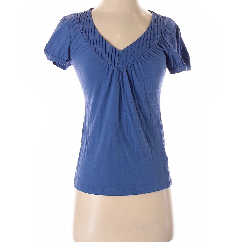 Banana Republic Blue V-Neck Pintuck Short Sleeve Top